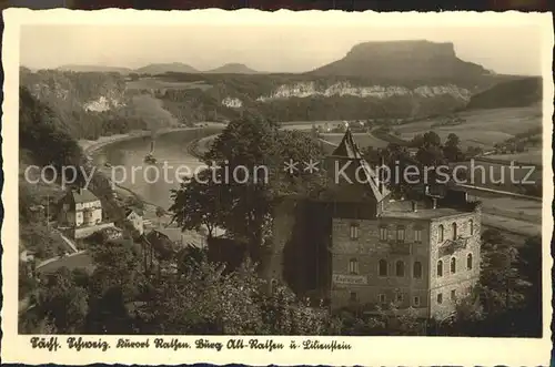 Rathen Saechsische Schweiz Burg Alt Rathen und Lilienstein Kat. Rathen Sachsen