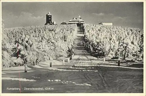 Oberwiesenthal Erzgebirge Fichtelberg Turm Berghaus Winterlandschaft Kat. Oberwiesenthal