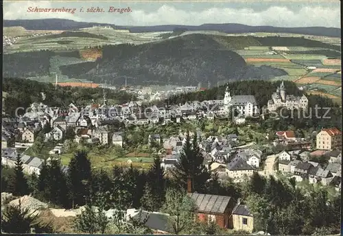 Schwarzenberg Erzgebirge Panorama mit Schloss und Kirche Kat. Schwarzenberg