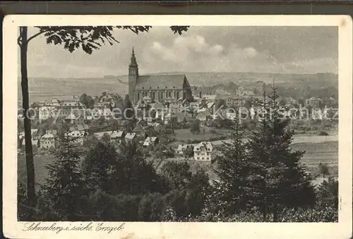 Schneeberg Erzgebirge Ortsansicht mit Kirche Kupfertiefdruck Kat. Schneeberg