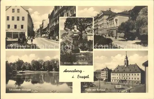 Annaberg Buchholz Erzgebirge Ernst Thaelmann Strasse Adam Ries Denkmal Theater Markt Rathaus Schutzteich Anlagen Kat. Annaberg