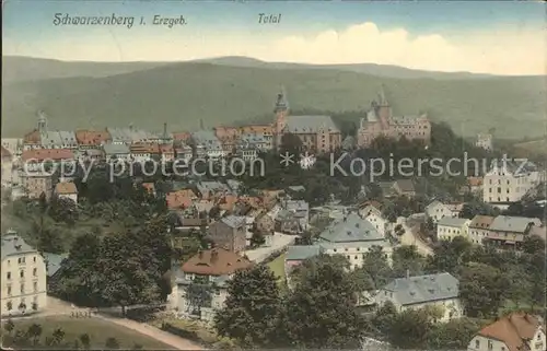 Schwarzenberg Erzgebirge Teilansicht mit Kirche und Schloss Kat. Schwarzenberg