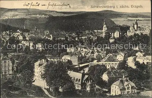 Schwarzenberg Erzgebirge Stadtbild mit Kirche und Schloss Kat. Schwarzenberg