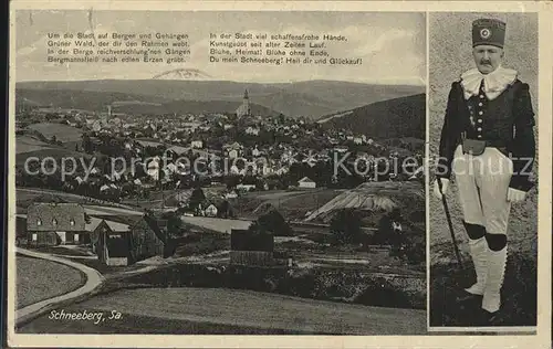 Schneeberg Erzgebirge Panorama Gedicht Bergmann Uniform Kat. Schneeberg