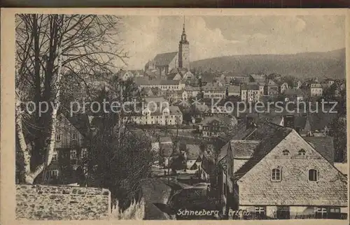 Schneeberg Erzgebirge Ortsansicht mit Kirche Kat. Schneeberg