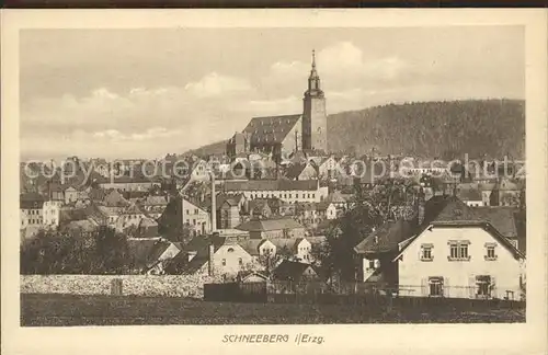 Schneeberg Erzgebirge Ortsansicht mit Kirche Kat. Schneeberg