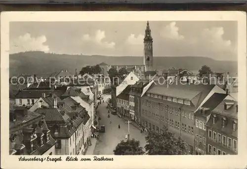 Schneeberg Erzgebirge Blick vom Rathaus Kirche Kat. Schneeberg