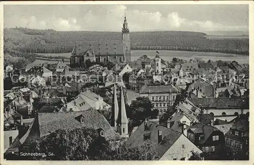 Schneeberg Erzgebirge Ortsansicht mit Kirche Kat. Schneeberg