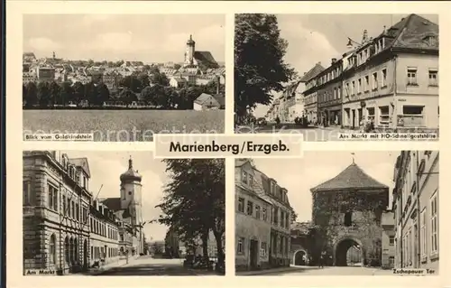 Marienberg Erzgebirge Blick vom Goldkindstein Markt mit HO Schnellgaststaette Zschopauer Tor Kat. Marienberg