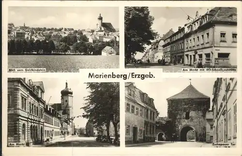 Marienberg Erzgebirge Blick vom Goldkindstein Markt mit HO Gaststaette Zschopauer Tor Kat. Marienberg