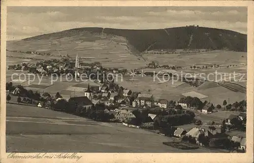 Oberwiesenthal Erzgebirge Panorama mit Fichtelberg Kupfertiefdruck Kat. Oberwiesenthal