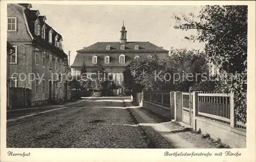 Herrnhut Berthelsdorferstr mit Kirche Kat. Herrnhut