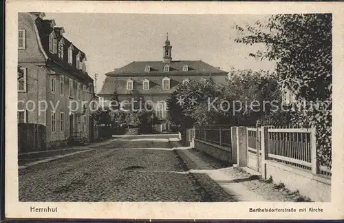 Herrnhut Berthelsdorferstr mit Kirche Kat. Herrnhut