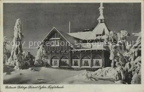 Oybin Toepferbaude Zittauer Gebirge im Winter Kat. Kurort Oybin