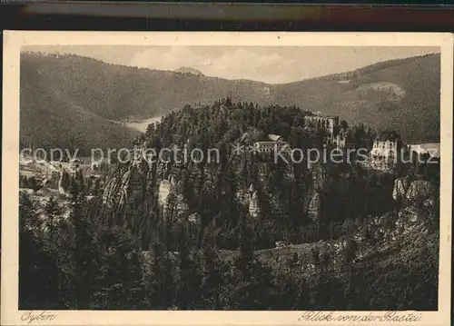 Oybin Panorama Blick von der Bastei Kupfertiefdruck Kat. Kurort Oybin