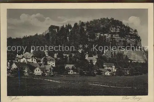 Oybin Teilansicht mit Berg Oybin Kupfertiefdruck Kat. Kurort Oybin