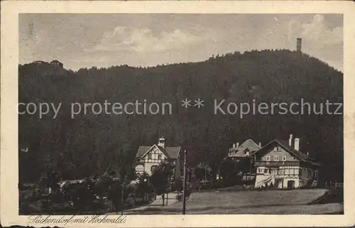 Lueckendorf mit Blick zum Hochwald Aussichtsturm Zittauer Gebirge Kat. Kurort Oybin