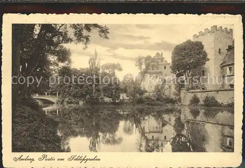 Amberg Oberpfalz Partie am Schlossgraben Wasserspiegelung Kat. Amberg