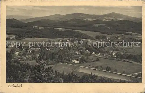 Lueckendorf Panorama Luftkurort mit dem Jeschken Zittauer Gebirge Kupfertiefdruck Kat. Kurort Oybin