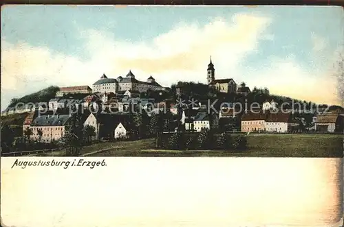 Augustusburg Ortsansicht mit Schloss und Kirche Kat. Augustusburg