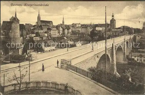 Bautzen Kronprinzenbruecke Spree Altstadt Kirche Kat. Bautzen