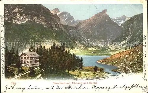 Seealpsee Gasthaus mit Altmann und Saentis Appenzeller Alpen Kat. Schwende