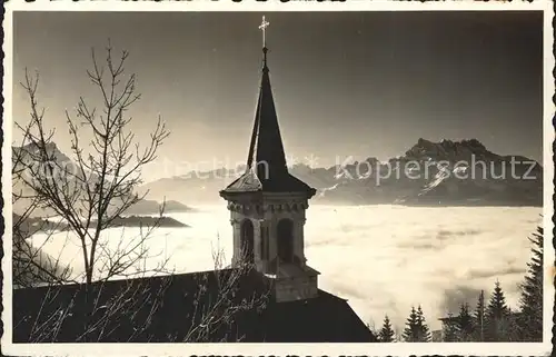 Leysin Eglise catholique Kirche Nebelmeer Alpenpanorama Kat. Leysin