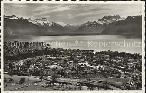 Vevey VD Panorama Lac Leman Dents du Midi Dents de Morcles Alpes Kat. Vevey