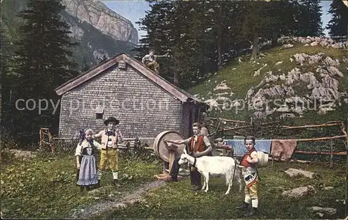 Appenzell IR Appenzeller Sennhuette Bauernfamilie Ziege Kat. Appenzell