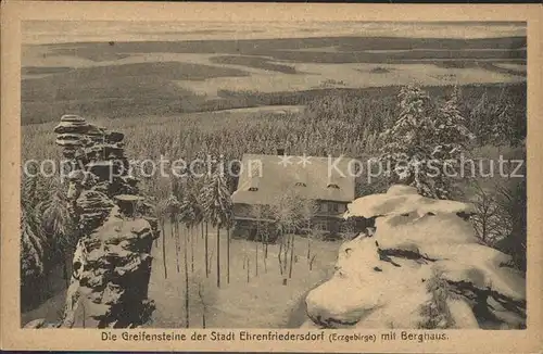 Ehrenfriedersdorf Erzgebirge Greifensteine Felsformationen Berghaus Winterlandschaft Kat. Ehrenfriedersdorf