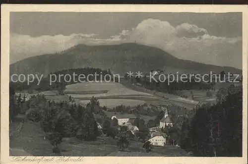 Lueckendorf Panorama Blick zum Hochwald Zittauer Gebirge Kupfertiefdruck Kat. Kurort Oybin