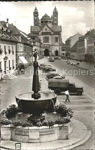 Speyer Rhein Brunnen mit Dom Kat. Speyer