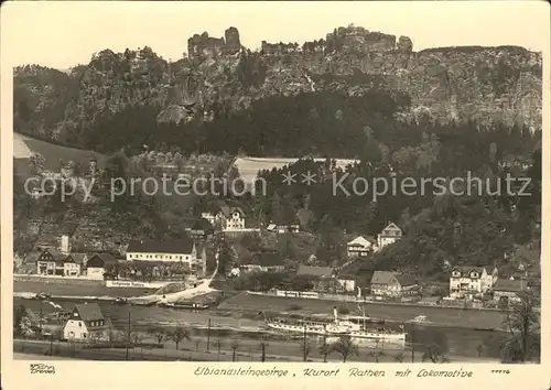 Rathen Saechsische Schweiz Elbepartie mit Lokomotive Kat. Rathen Sachsen