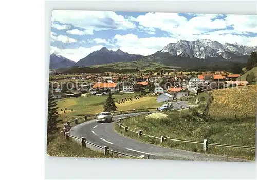 Wallgau mit Reitherspitze Anrspitzen Wetterstein Dreitorspitze Kat. Wallgau