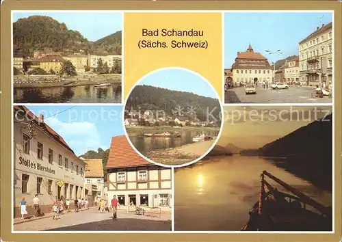 Bad Schandau Teilansicht Markt Poststrasse Dampferanlegestelle Abendstimmung Elbe Kat. Bad Schandau