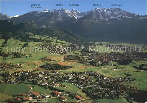 Pfronten Fliegeraufnahme mit Koellespitze Rossberg Brentenjoch Kat. Pfronten