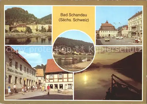 Bad Schandau Teilansicht Markt Poststrasse Dampferanlegestelle Abendstimmung Elbe Kat. Bad Schandau