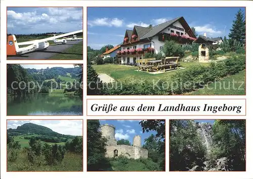 Rabennest Wasserkuppe Pension Landhaus Ingeborg Segelflugzeug See Burgruine Felsen Kat. Poppenhausen (Wasserkuppe)