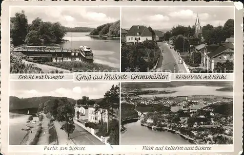 Malente Gremsmuehlen Bruecke mit Dampfer Partie am Dieksee Rosenstrasse mit Kirche Kat. Malente