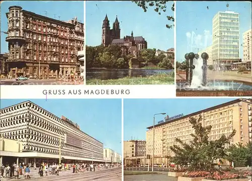 Magdeburg Blick ueber die Elbe zum Dom Karl Marx Strasse Centrum Warenhaus Kat. Magdeburg