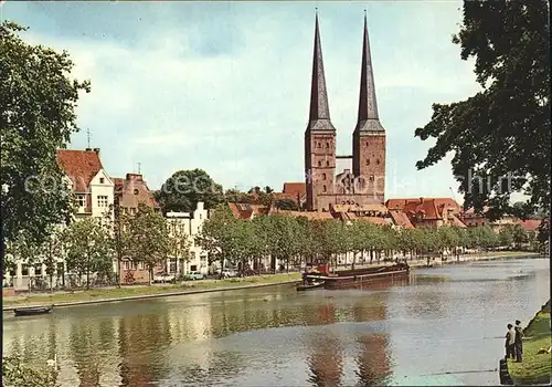 Luebeck Partie an der Obertrave mit Dom Frachtkahn Kat. Luebeck