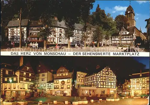 Monschau Marktplatz Fachwerkhaeuser Kirche Nachtaufnahme Kat. Monschau