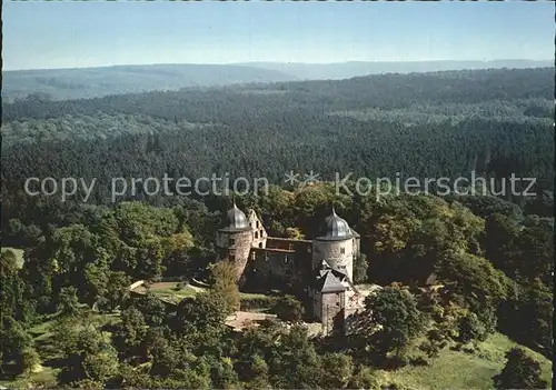 Sababurg Dornroeschenschloss im Reinhardswald jetzt Hotel Burggaststaette Fliegeraufnahme Kat. Hofgeismar