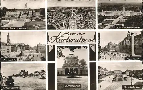 Karlsruhe Baden Landesmuseum Hauptpost Bahnhofsplatz Vierordtbad Therme Rheinhafen Marktplatz