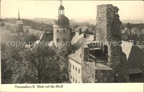 Frauenstein Sachsen Blick auf die Stadt Ruine Handabzug Kat. Frauenstein Sachsen