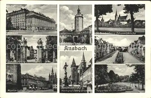 Ansbach Mittelfranken Herrieder Tor Johanniskirche Hofgarten Goetheplatz Schloss Kat. Ansbach