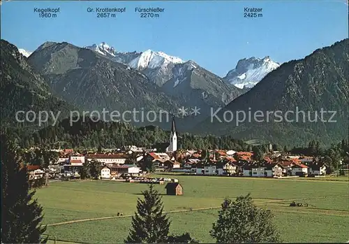 Oberstdorf mit Kegelkopf Krottenkopf Fuerschiesser und Kratzer Kat. Oberstdorf