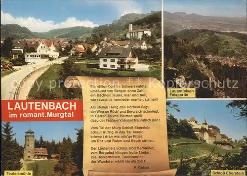 Lautenbach Gernsbach Lautenfelsen Felspartie Schloss Eberstein Teufelsmuehle  Kat. Gernsbach