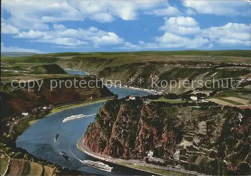 Loreley Lorelei Fliegeraufnahme bei St. Goarshausen mit Rhein Kat. Sankt Goarshausen