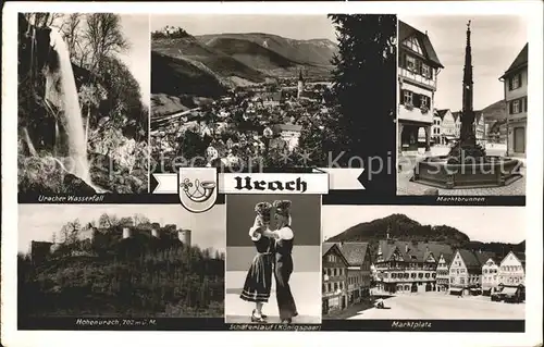 Bad Urach Wasserfall Schwaebische Alb Marktbrunnen Marktplatz Trachten Schaeferlauf Hohenurach Burg Bromsilber Kat. Bad Urach